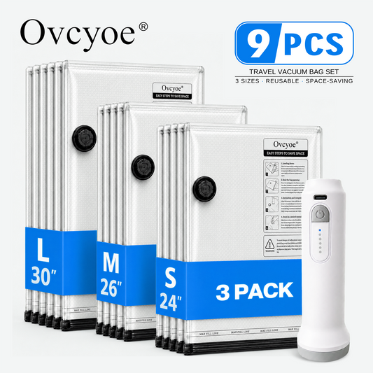 Ovcyoe 9-Piece Travel Vacuum Storage Bags Set with Wireless Electric Pump, 3 sizes S M L